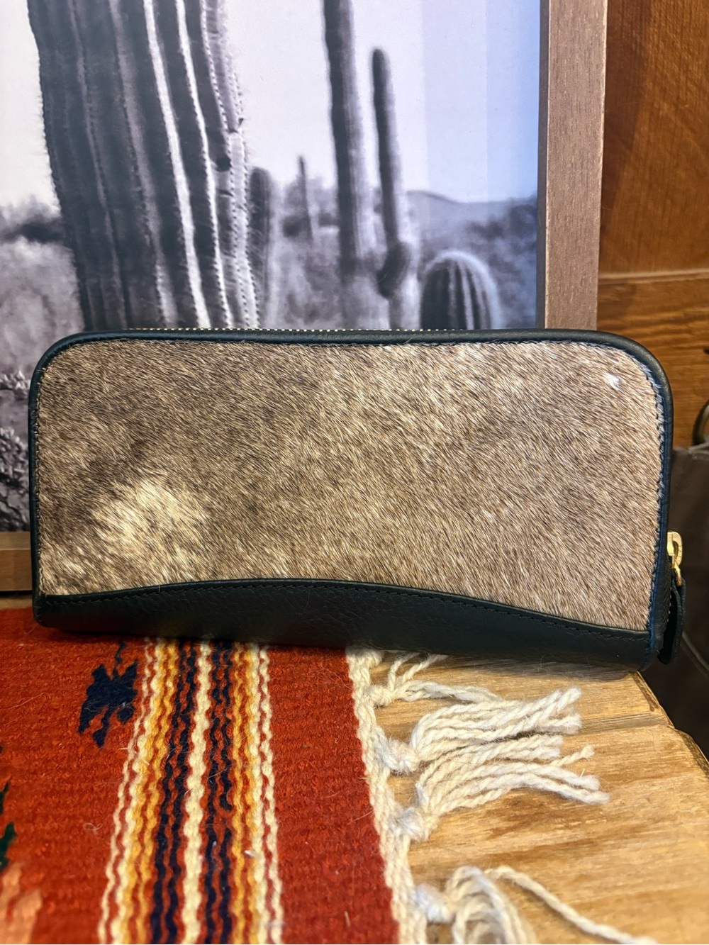 Men's Brown Hair-On Leather Zip Wallet - Picture 2 of 11